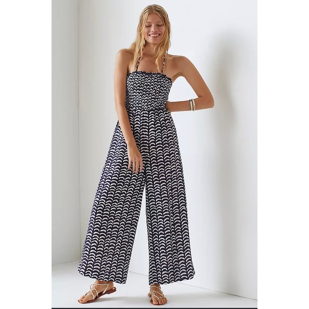 Maeve‎ Anthropologie Smocked Sunset Jumpsuit Size 12 No Neck Strap